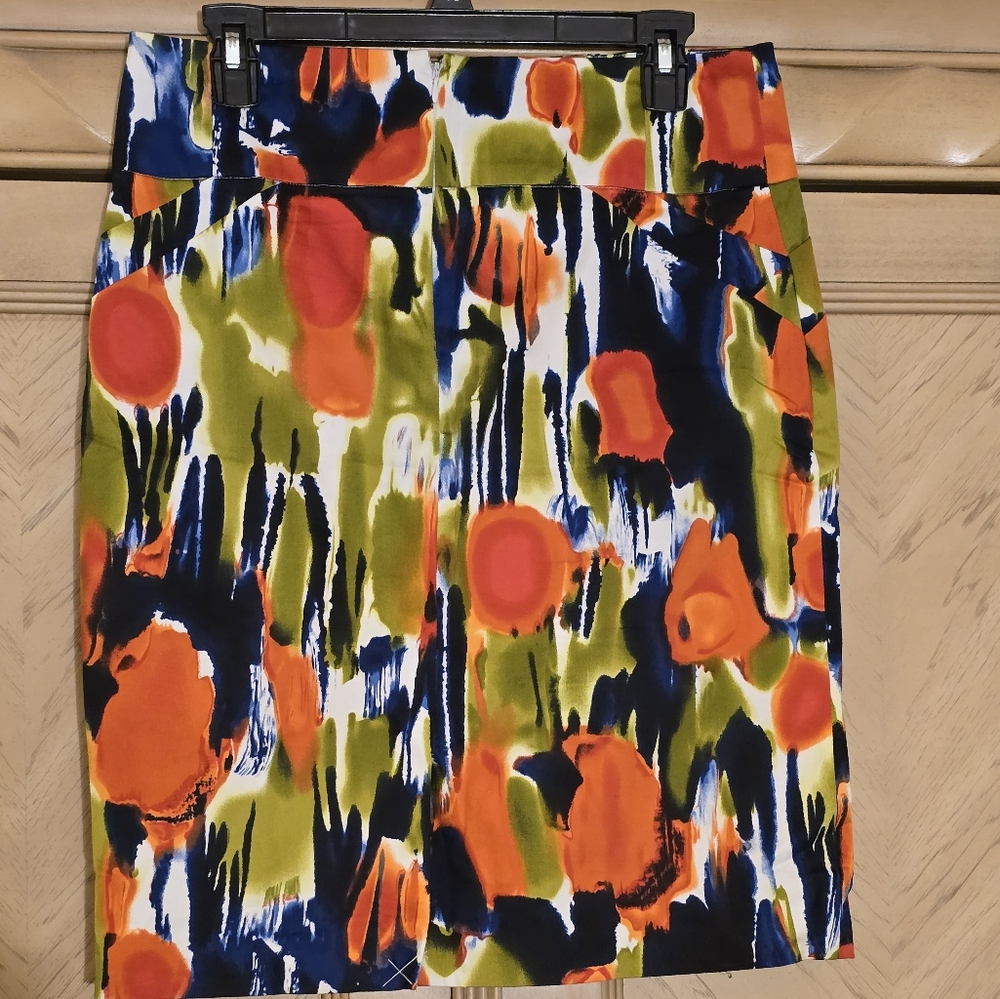 Calvin Klein Pencil Skirt. Size 6. Lime green, blue, white, black, and orange.